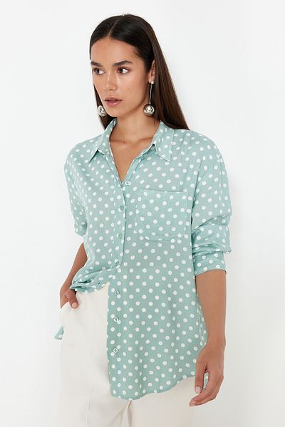 Kolekcia Trendyol Oversize mint bodkovaná košeľa – Wide Fit Woven, TWOSS24GO00175