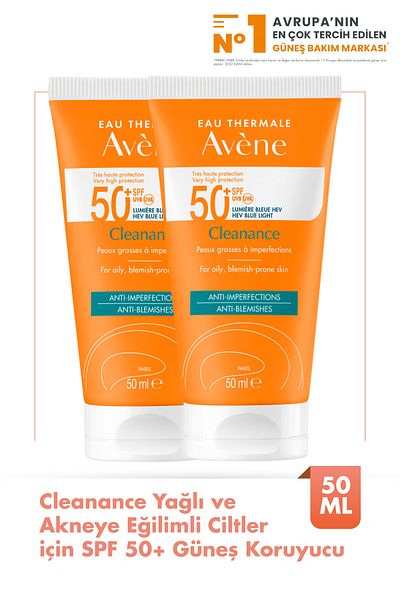 Avene Cleanance SPF 50+ High Protection Sun Cream for Oily and Acne Prone Skin 50 ml x2