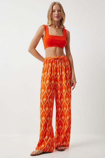 Happiness İstanbul Palazzo-Hose aus Viskose in Dunkelorange - Damen, drapiert EN00606