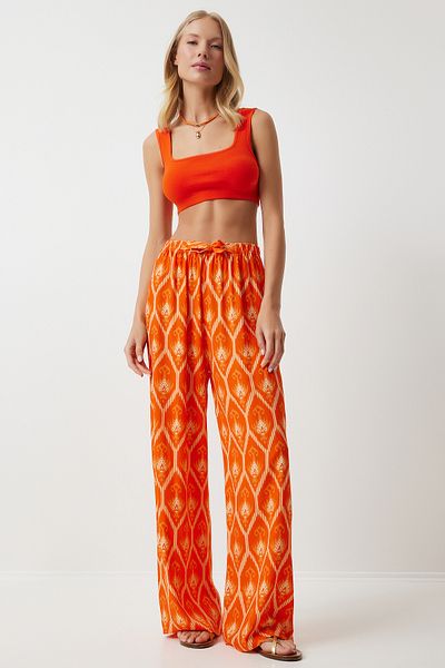 Happiness İstanbul Palazzo-Hose aus Viskose in Dunkelorange - Damen, drapiert EN00606