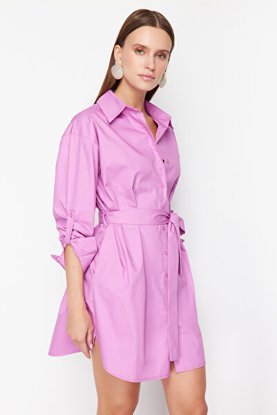 Trendyol Collection Fukszia öves 100% pamut mini szőtt ingruha TWOSS24EL00339