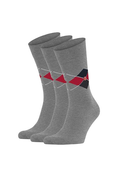 Burlington Herren Socken 3er-Pack – King, Bio-Baumwolle, Rautenmuster