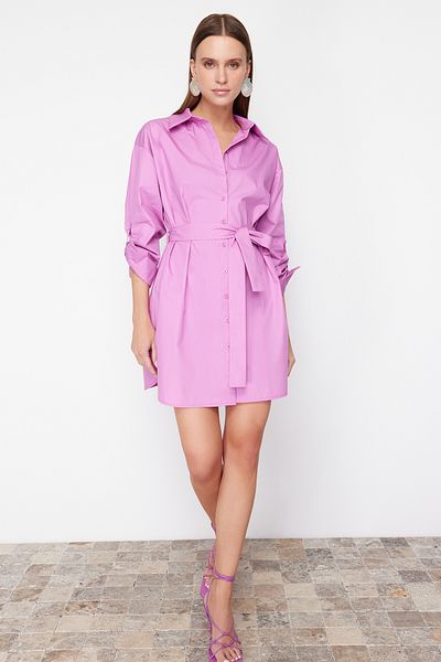 Trendyol Collection Φούξια ζωσμένο 100% βαμβακερό Μίνι υφαντό πουκάμισο TWOSS24EL00339