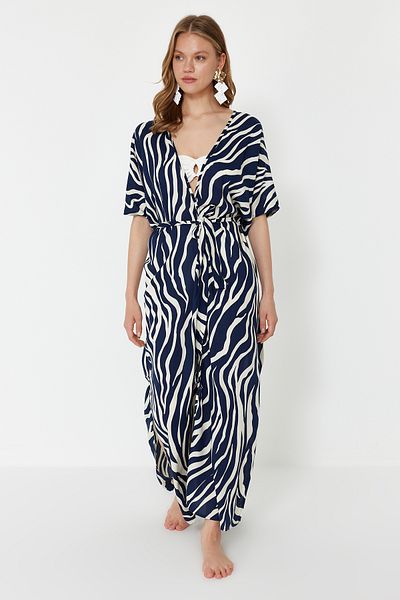 Trendyol Collection Zebra Patterned Maxi Belted Kimono and Caftan - TBESS24KM00048