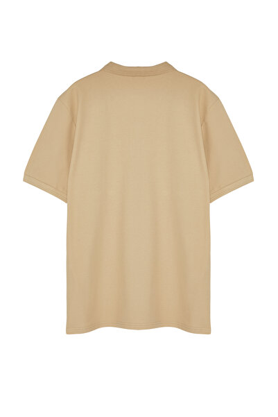Trendyol Collection Large Size Beige Regular/Normal Cut 100% Cotton Polo Neck T-Shirt Tmnss24Bf00000