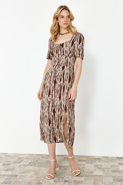 Συλλογή Trendyol Πολύχρωμο Μίντι Φόρεμα με ύφανση βισκόζης σε γραμμή Α TWOSS2...