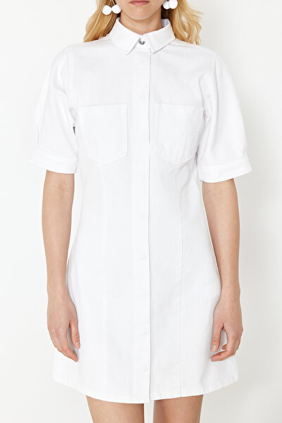 Trendyol Collection White Stitching Detailed Mini Denim Dress TWOSS24EL00770
