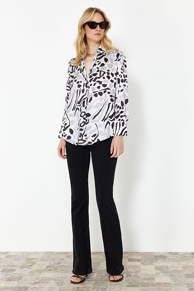 Trendyol Collection Oversize Ecru Patterned Satin Shirt - Wide Fit, Woven, TWOSS24GO00210