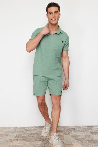 Trendyol Collection Trening bărbați texturat cu guler polo Mint - Croială obișnuită TMNSS23EM00003