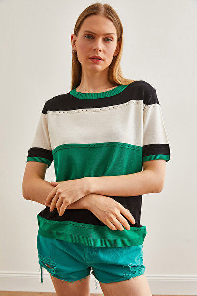 Olalook Γυναικεία μπλούζα Mercerized Πλεκτά με Πράσινο Μπλοκ γρασίδι - BLZ-19002640