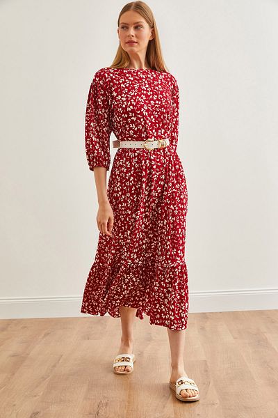 Olalook Női Red Drop bő maxi ruha - leveles kivitel TSE-00000003