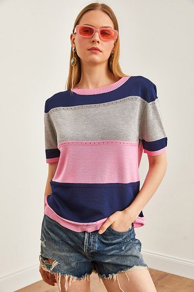 Olalook Γυναικεία μπλούζα Pink Blocked Knitwear Mercerized - BLZ-19002640