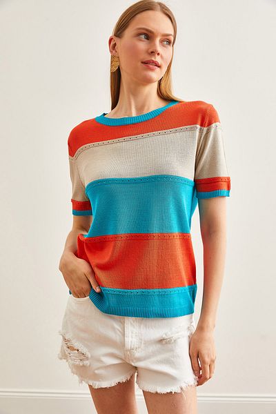 Olalook Μπλούζα Sky Blue Blocked Knitwear - Mercerized Flowy, BLZ-19002640