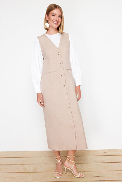 Trendyol Modest Beige Gilet Dress - Woven Fabric TCTSS24EB00202