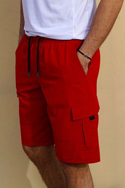 Remsa Mayo Men's Red 444 Model Plain Sea and Pool Cargo Pocket Shorts