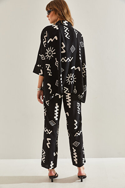 Bianco Lucci Ethnic Patterned Women's Palazzo Trousers Set -60251130