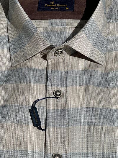 Daniel Bessi Men's Shirt - Striped, Regular Fit, Short Sleeve and Pocket