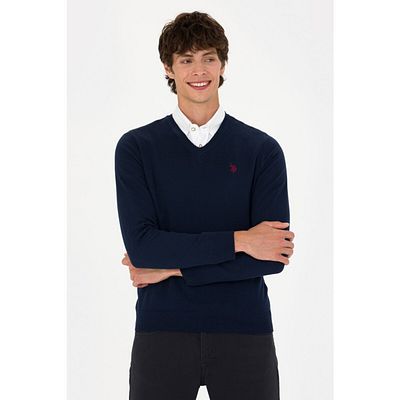 U.S. Polo Assn. Pulover pentru bărbați cu decolteu în V - 100% bumbac Model de bază