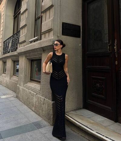 Didem Butik Rochie de vară lungă și subțire, neagră, fără mâneci, cu decupaje...