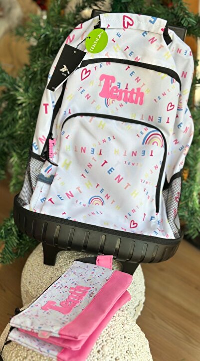 QUEEN AKSESUAR İspanya’dan ithal lüks kalite tekerlekli çift gözlü çekçekli çanta kalem kutusu set kız çocuk