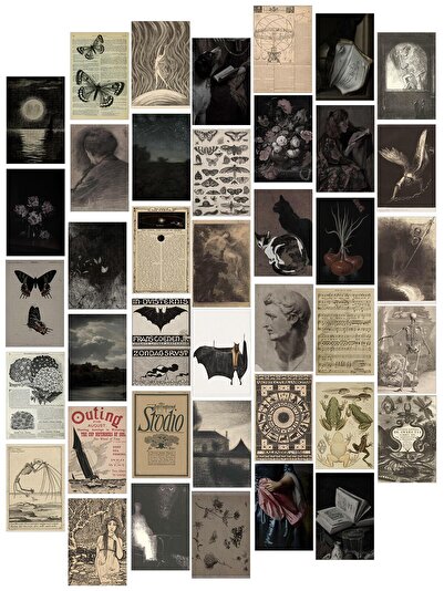 Postifull Poster Seti - Vintage Kolaj Poster Seti - 40 Adet Vintage Poster - Yapışkan Hediyeli - Kutulu