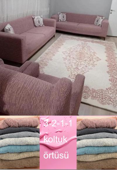 Gerbera Home Collection Gerbera Jakarlı Ağaç Kabuğu Koltuk Örtüsü Takımı 3+2+1+1 Pudra Renk