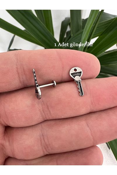 Karınca Piercing Key Motif Ear Tragus Cartilage Helix Flat Conch Piercing Surgical Steel Ear Nozzle Earrings
