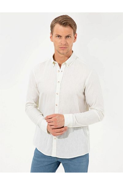 Pierre Cardin Ανδρικό πουκάμισο ανοιχτό πράσινο - Uzunkol G021SZ004.000.1371728.VR092