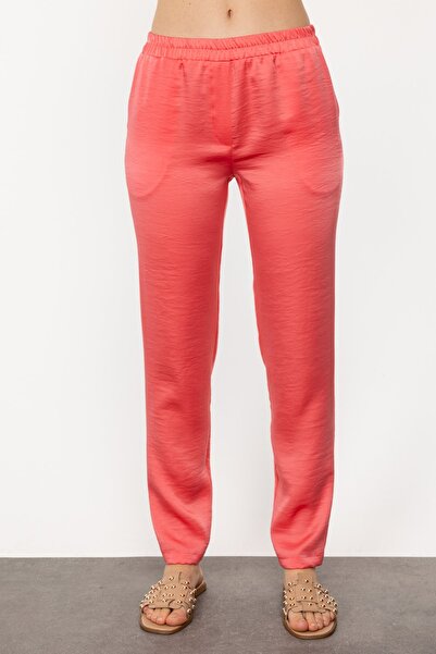 Ekol Salmon Colored Women's Satin Trousers 1176