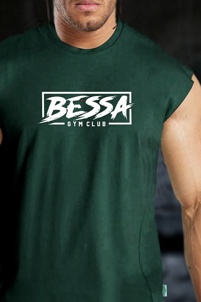 BESSA تي شيرت رجالي من القطن بدون أكمام مطبوع عليه وحش - رقبة دائرية
