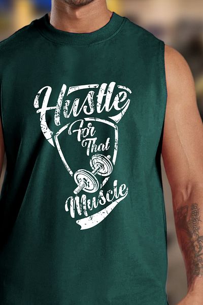 BESSA Men's Hustle Muscle - Petrol Printed Oversize Crew Neck Sleeveless Cotton T-shirt