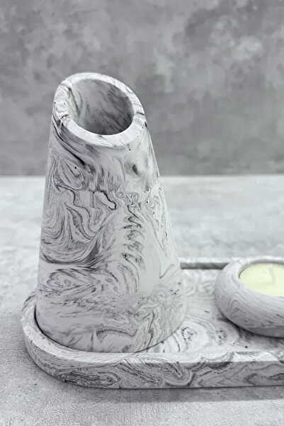 Hikwo Kayık Asimetrik Kesim Vazo - Mermer Desen