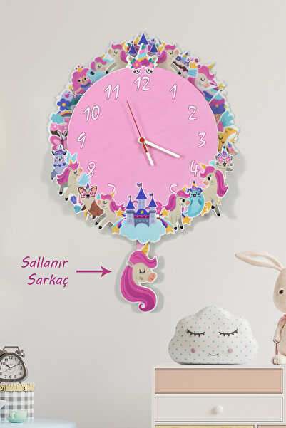 Genel Markalar 3 Boyutlu Unicorn Çocuk Odası Ahşap Duvar Saati Elf-2312026-3D