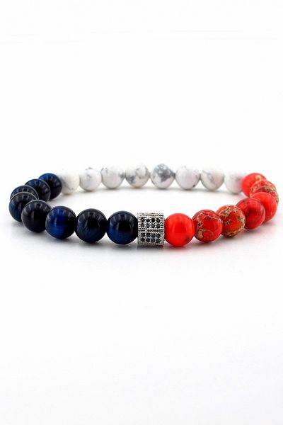 Solfera Men's Bracelet Variscite Howlite and Tiger Eye Zircon Stone - J0266
