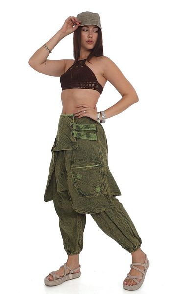 Bohem Stil Authentic Washed Stonewashed Flap Baggy Trousers - Indian