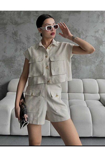Generic Brand Linen Gold Vest and Shorts Set