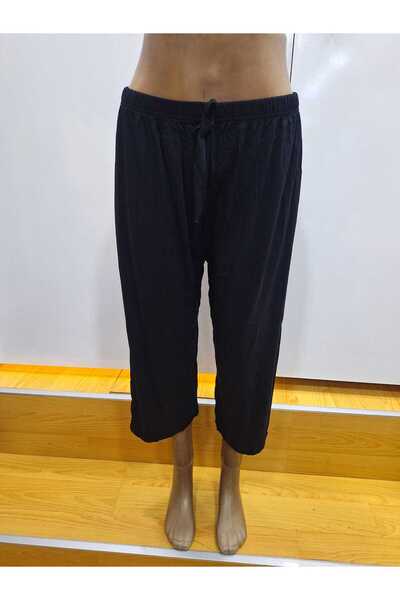 NUR TEKSTİL kadın siyah viskon pamuklu penye beli lastikli büyük  beden  pija...