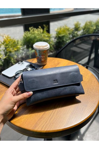 MFT Leather Design Тъмносиня унисекс кожена чанта - Boliva Genuine (9874)