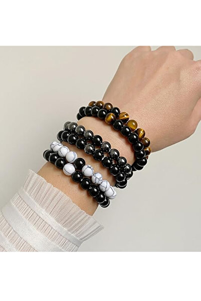 Kusakli Women's Natural Stone Bracelet Set - 6-Piece Combination (Taple Eye, ...