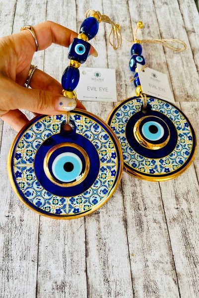 Talia&Talia Çini Desenli Cam Nazar Boncuk Duvar Süsü-11cm