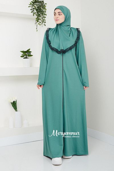 MERYEMNUR Φόρεμα προσευχής με φερμουάρ με δύο κλωστές μέντα πράσινο