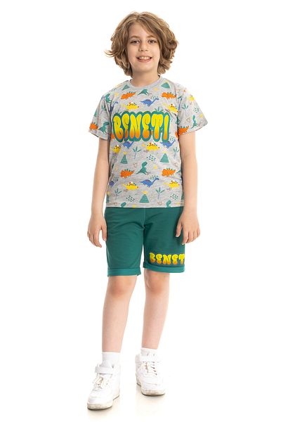 Beneti Licensed 4-8 Year Old Dinosaur Figured Foldable Pocketed Boy's Carmelange T-shirt Shorts Bottom-Top Set