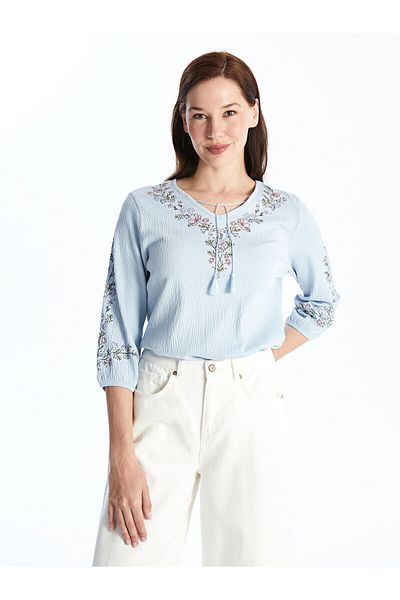 LC Waikiki V-Neck Women's Blouse with Embroidery Detail