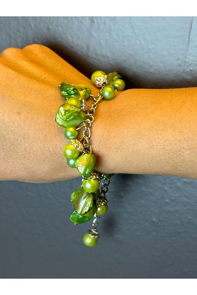 Gönülden Tasarım Green Natural Stone Women's Anklet Bracelet - Size 23