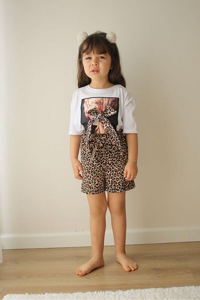 MİNİKO KİDS Girl - Leopard Print Cotton Shorts Set