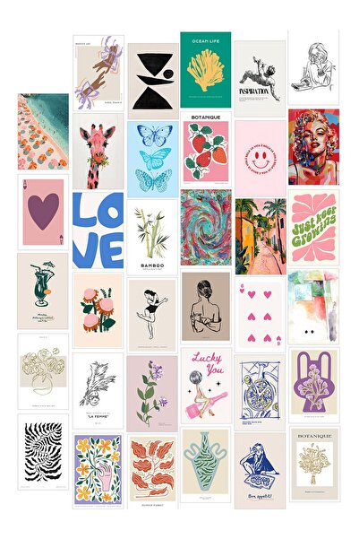 Postifull Poster Seti - Karışık Kolaj Poster Seti - 35 Adet Çerçevesiz Poster 10*15cm - Yapışkan Hediyeli