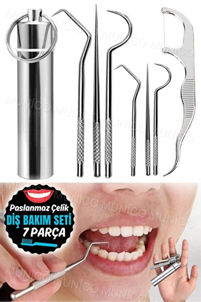 Genel Markalar 7 Parça Paslanmaz Çelik Kürdan Seti Diş İpi Kullanımlık Kürdan...