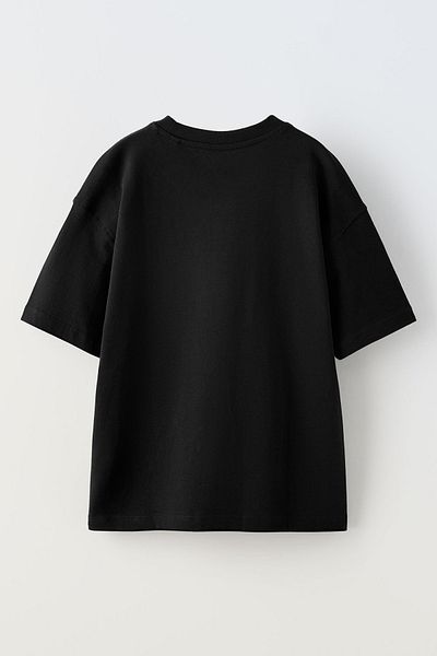 NMG TEKSTİL Black Oversize Cotton - Girl Printed Exploding T-shirt