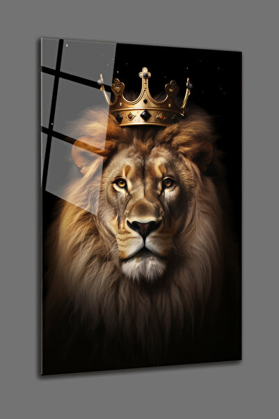BV DEKOR CAM TABLO-KRAL ASLAN-4 MM KIRILMAZ TEMPERLİ CAM TABLO-DUVAR TABLOSU-YENİ EV HEDİYESİ-OFİS DEKORU