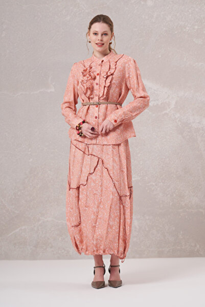 MissWhence Pink Silk Linen Skirt - Elastic Waist 35904